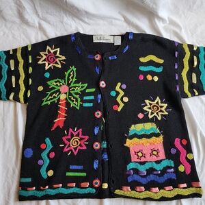 Vintage BellePointe Art Deco Beaded Embroidered Colorful Button Up Cardigan